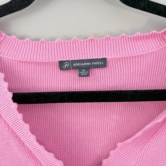 Pastel Pink Scalloped Trim Knit Cardigan Elegant Preppy Lady Jacket XL - Picture 4 of 8